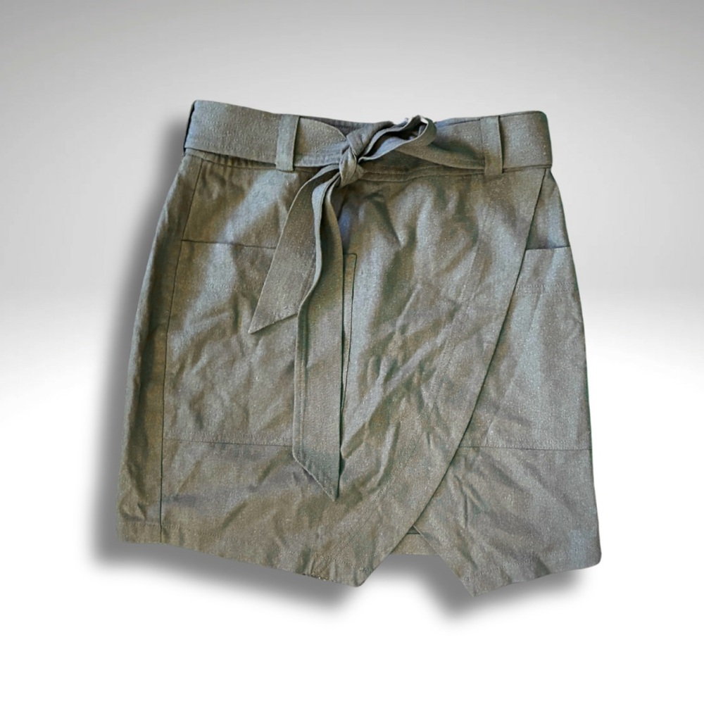 Madewell Portside Silk Blend Faux Wrap Skirt in Olive Size 00